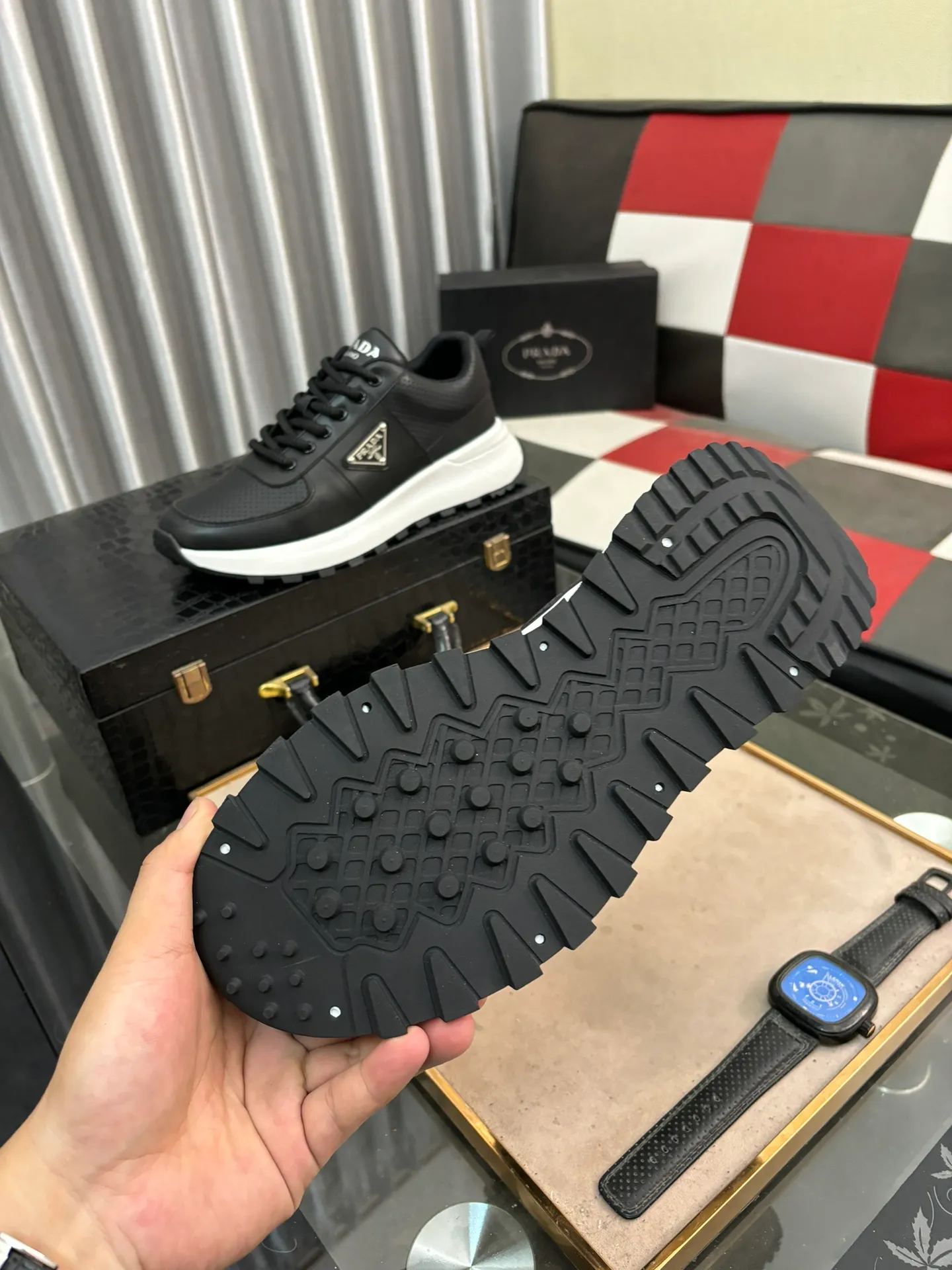 Men's shoes 💰440⌚️⌚️【PRADA】Prada Hong Kong counter casual shoes, counter quality, high-quality workmanship, uppers made of imported breathable fly mesh fabric, comfortable and breathable lining, original air cushion elastic outsole, casual fashion, high-end quality, size: 38-442️⃣Colors available